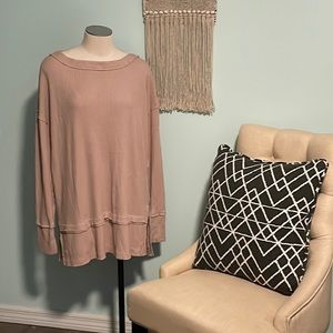 We The Free FP Free People Dusty Rose Long Sleeve Thermal Tunic Top L Large XL
